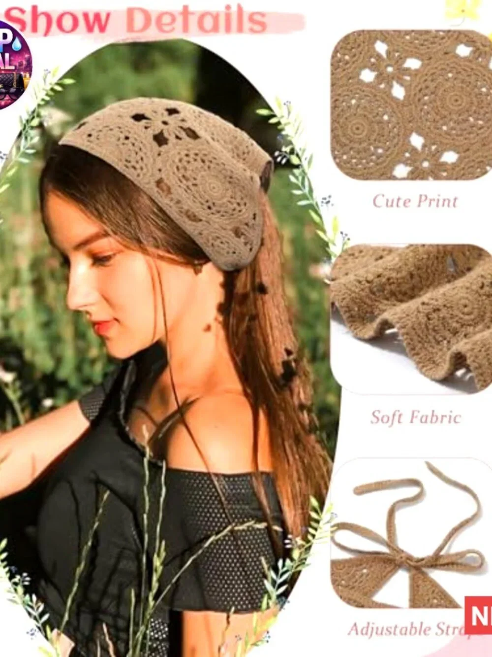 Floral Crochet Hair Bandanas Headscarf 2 PCS Daisy Headband Vintage Head